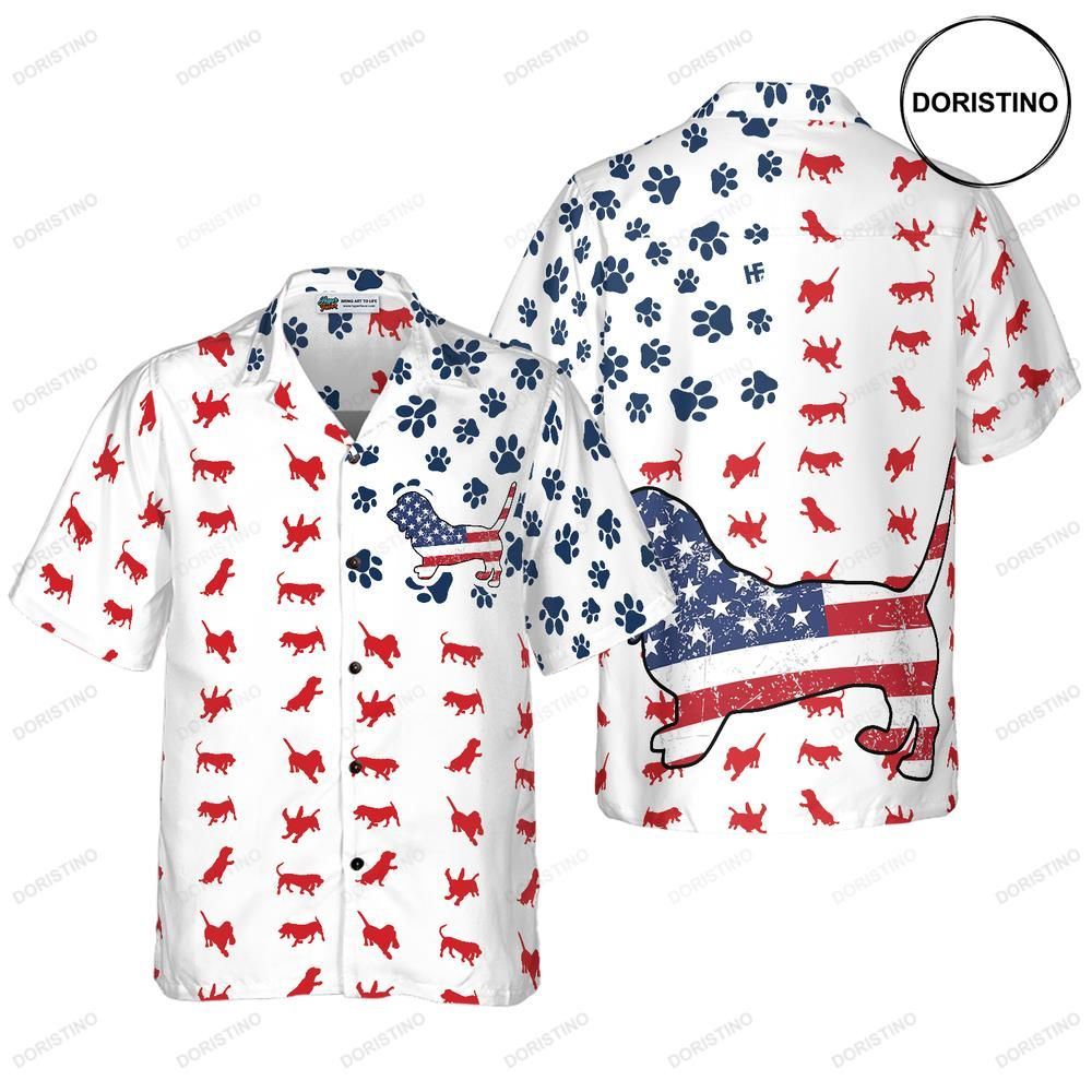Basset Hound American Flag Awesome Hawaiian Shirt