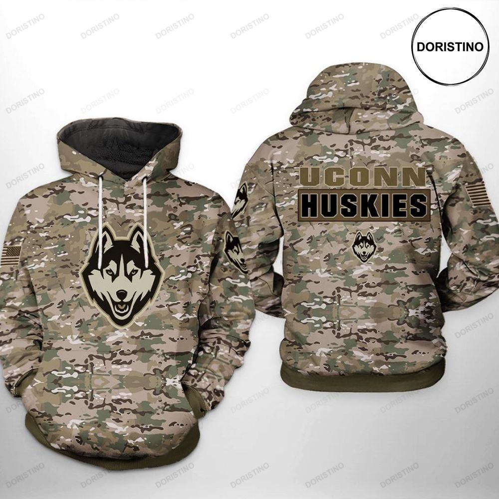 Uconn Huskies Ncaa Camo Veteran Awesome 3D Hoodie