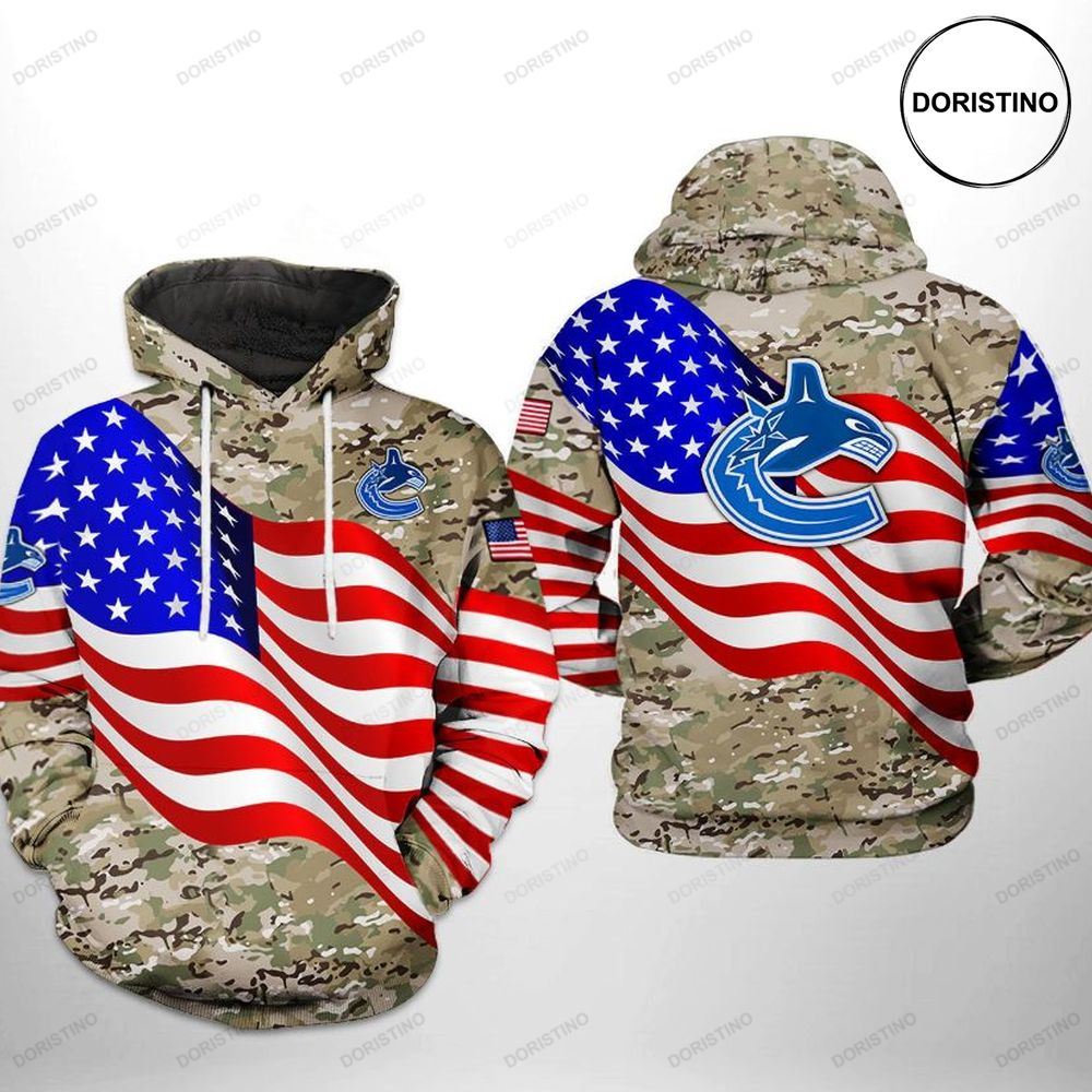 Vancouver Canucks Nhl Us Flag Camo Veteran Limited Edition 3d Hoodie