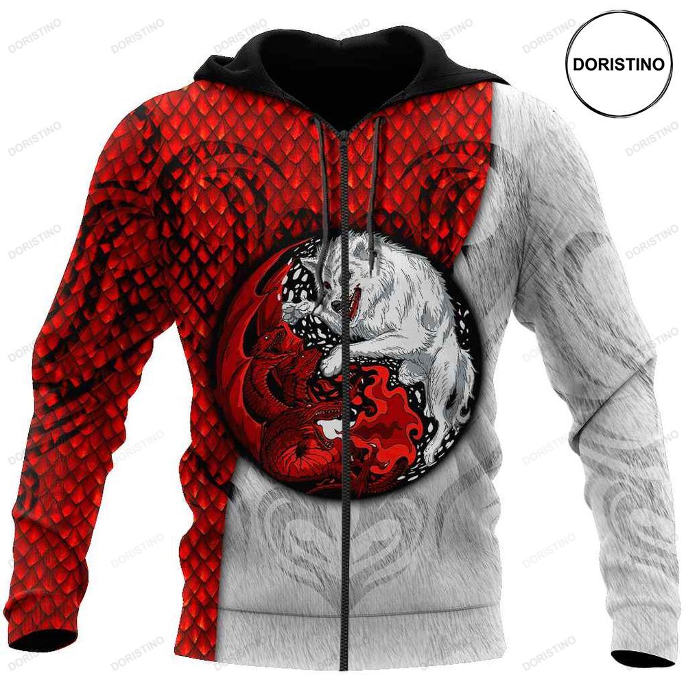 Dragon And Wolf All Over Print Hoodie