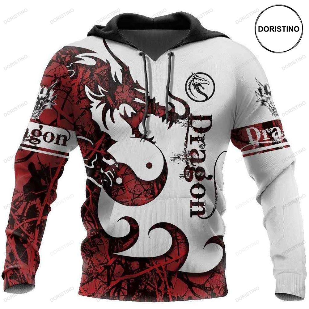 Dragon Red And White All Over Print Hoodie