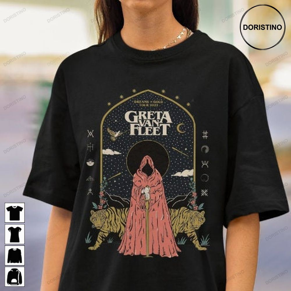 Greta Van Fleet Greta Van Flee Greta Van Fleet Tie Dye Greta Van Fleet Tour Dreams In Gold Limited Edition T-shirts