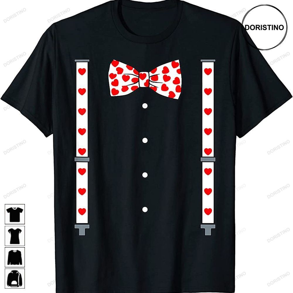 Valentines Day Suspenders And Hearts Bow Tie Cute Funny Trending Style