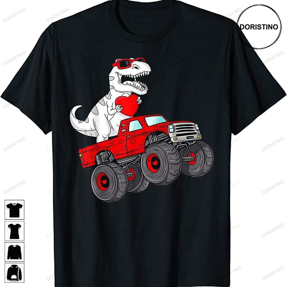 Valentines Day T Rex Riding Monster Truck Funny Toddler Boys Trending Style