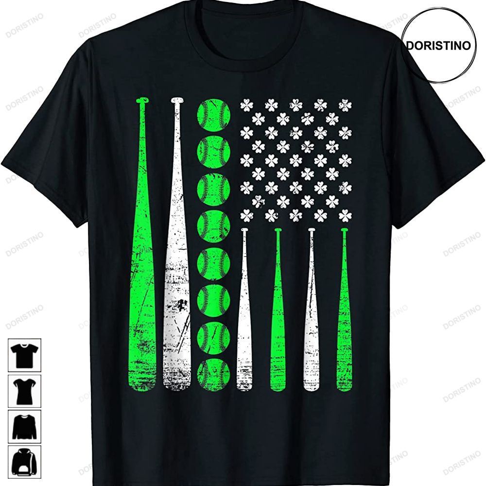 Vintage Baseball St Patricks Day American Flag Shamrock Trending Style