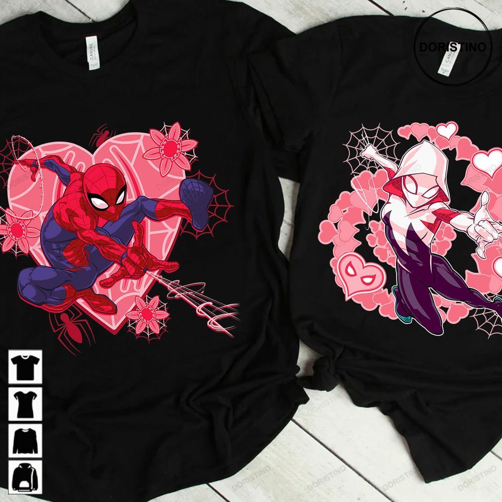 Marvel Spider-man Hearts And Flowers Valentine's Day Awesome Shirts