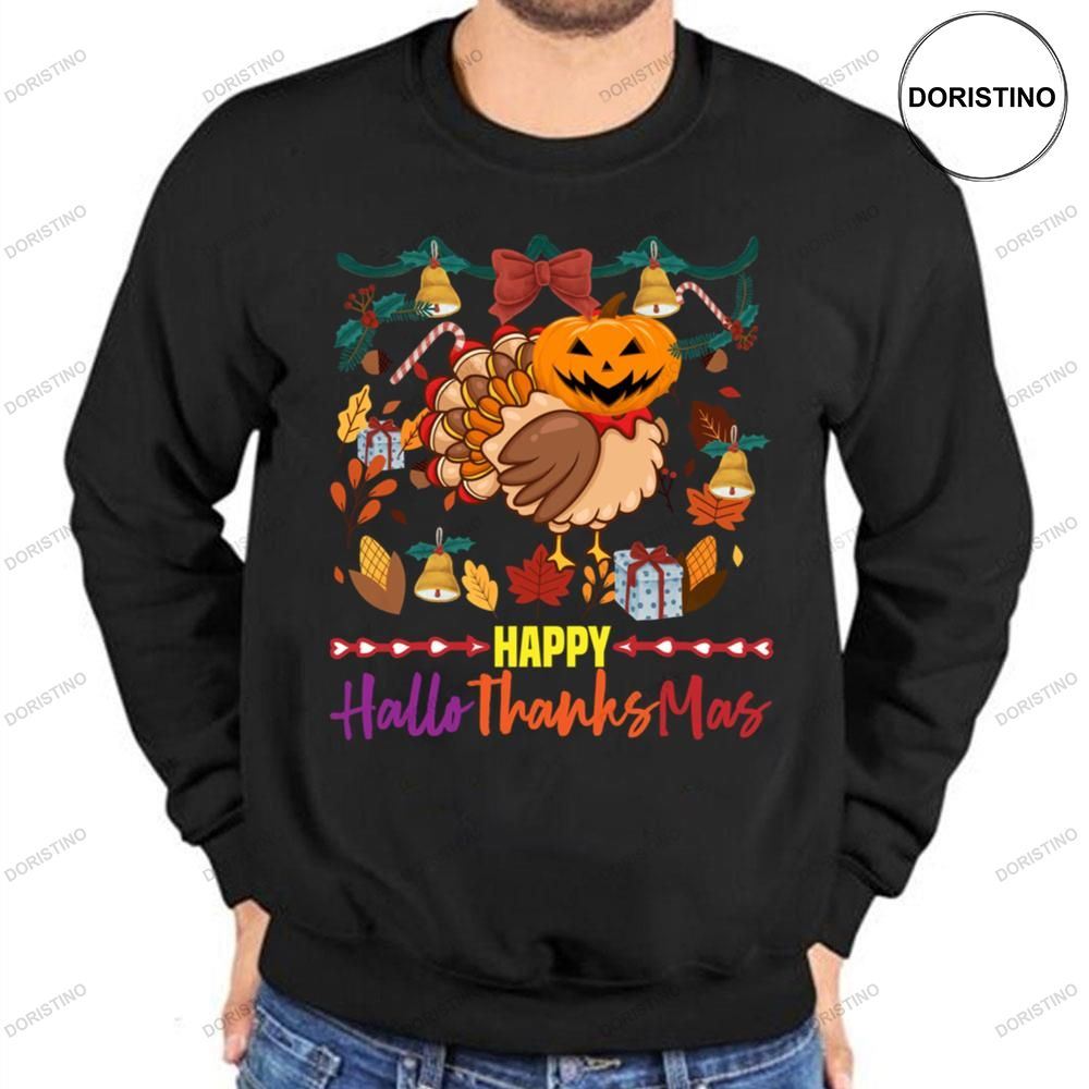 Pumpkin Haed Turkey Happy Hallothanksmas Shirts