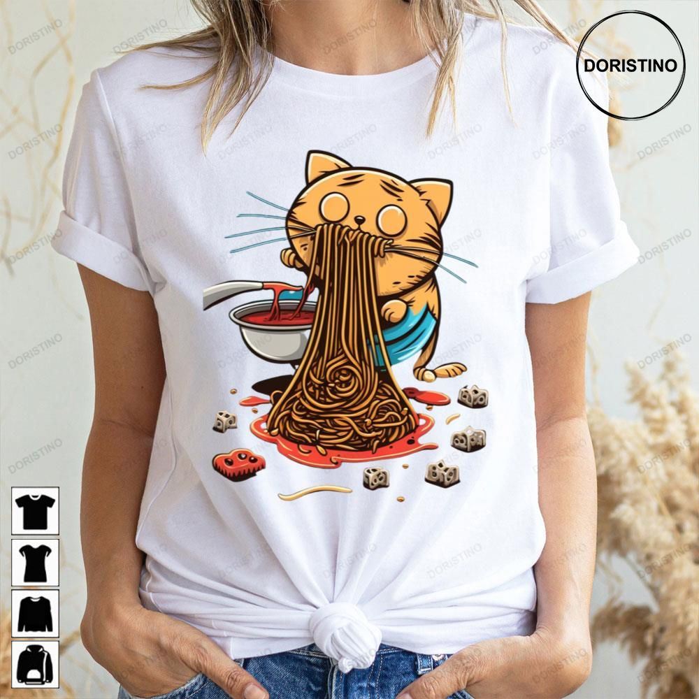 Cartoon Cat Eating Spaghetti Trending Style