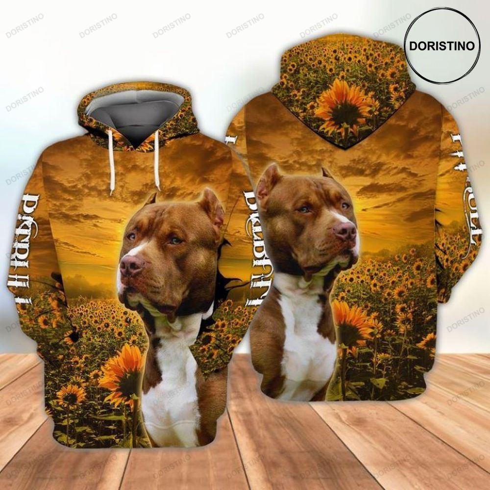 Pitbull With Sunflower Field All Over Print Hoodie