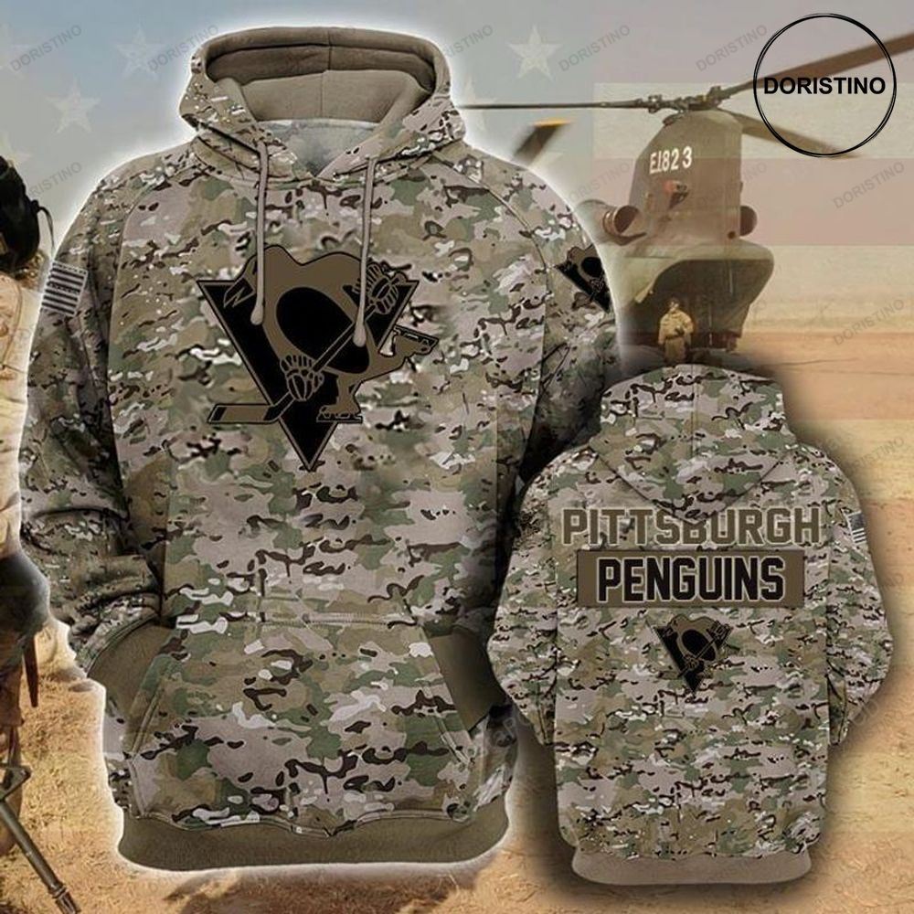 Pittsburgh Penguins Camouflage Veteran Cotton All Over Print Hoodie