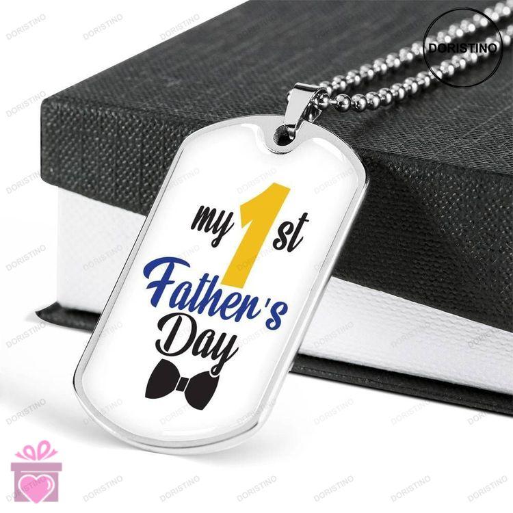 Dad Dog Tag Custom Picture Fathers Day Gift My 1st Fathers Day Dog Tag Military Chain Necklace For D Doristino Limited Edition Necklace