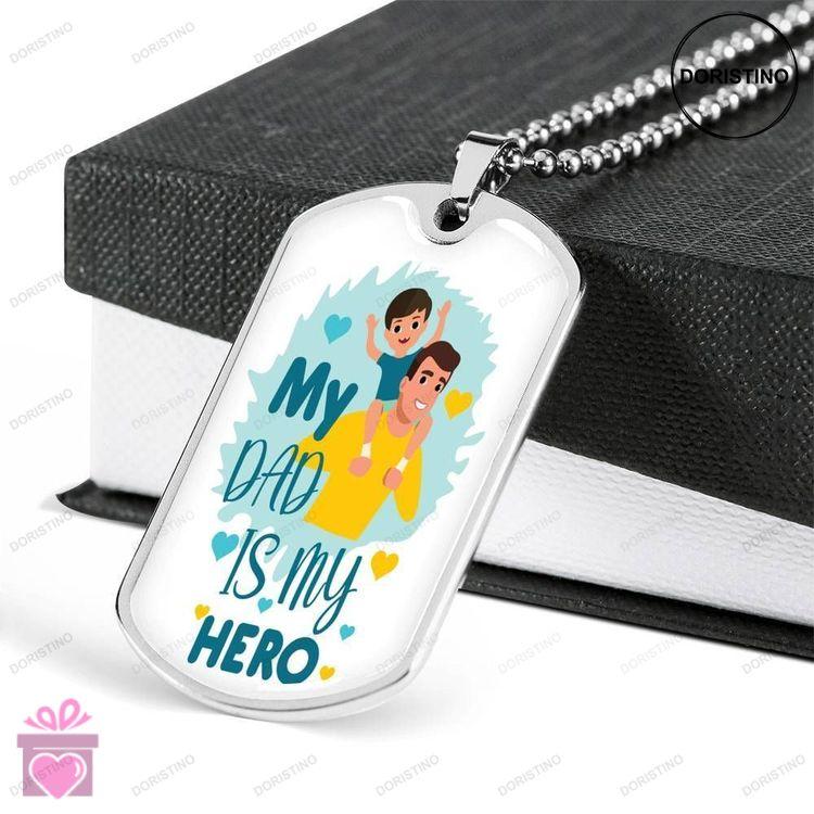 Dad Dog Tag Custom Picture Fathers Day Gift My Dad Is My Hero Dog Tag Military Chain Necklace For Da Doristino Limited Edition Necklace