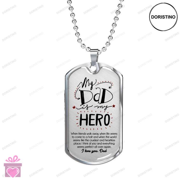 Dad Dog Tag Custom Picture Fathers Day Gift My Dad Is My Hero Dog Tag Military Chain Necklace Gift F Doristino Trending Necklace