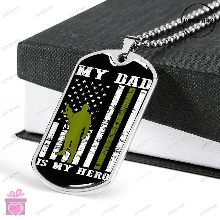 Dad Dog Tag Custom Picture Fathers Day Gift My Dad Is My Hero Dog Tag Military Chain Necklace Giving Doristino Limited Edition Necklace
