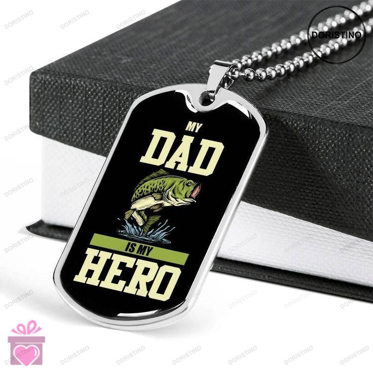 Dad Dog Tag Custom Picture Fathers Day Gift My Dad Is My Hero Dog Tag Military Chain Necklace Presen Doristino Limited Edition Necklace