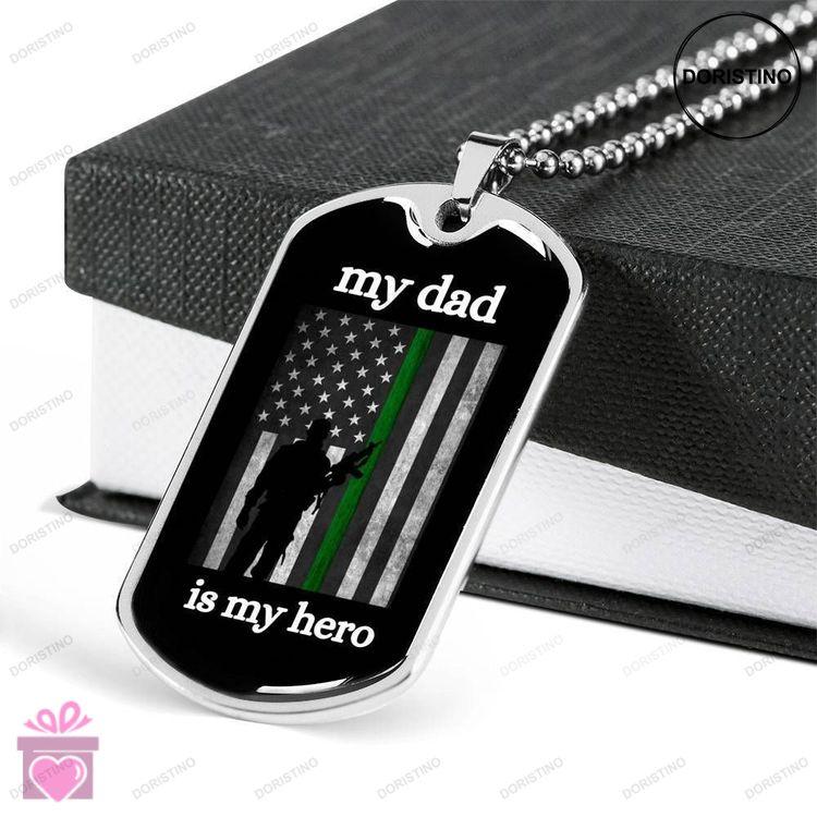 Dad Dog Tag Custom Picture Fathers Day Gift My Dad Is My Hero Thin Green Line Dog Tag Military Chain Doristino Trending Necklace