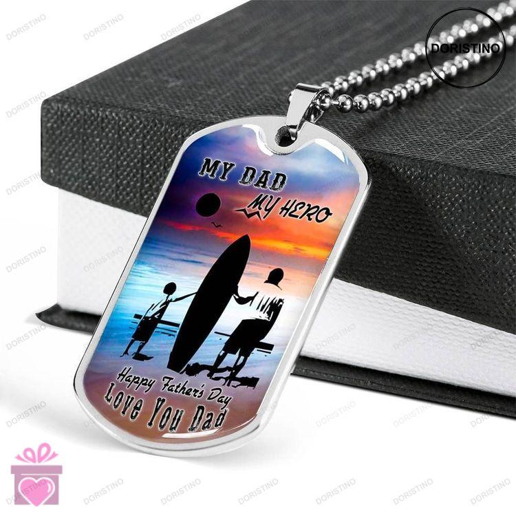 Dad Dog Tag Custom Picture Fathers Day Gift My Dad My Hero Dog Tag Military Chain Necklace For Dad S Doristino Trending Necklace