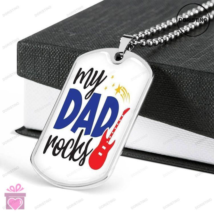 Dad Dog Tag Custom Picture Fathers Day Gift My Dad Rocks Dog Tag Military Chain Necklace Gift For Me Doristino Limited Edition Necklace