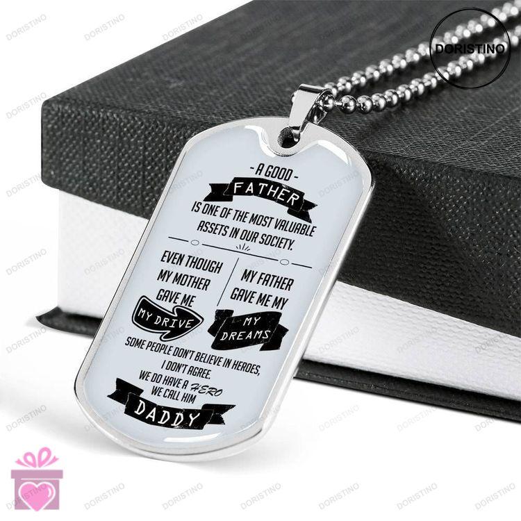 Dad Dog Tag Custom Picture Fathers Day Gift My Father Give Me My Dreams Dog Tag Military Chain Neckl Doristino Limited Edition Necklace