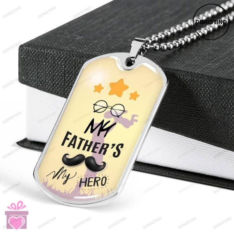 Dad Dog Tag Custom Picture Fathers Day Gift My Father My Hero Dog Tag Military Chain Necklace For Da Doristino Trending Necklace