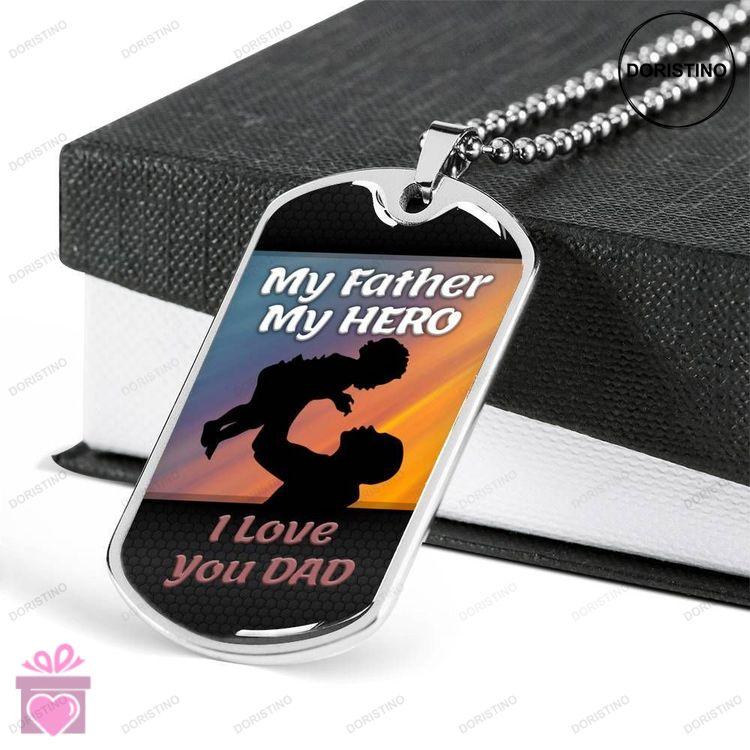 Dad Dog Tag Custom Picture Fathers Day Gift My Father My Hero Dog Tag Military Chain Necklace Gift F Doristino Limited Edition Necklace