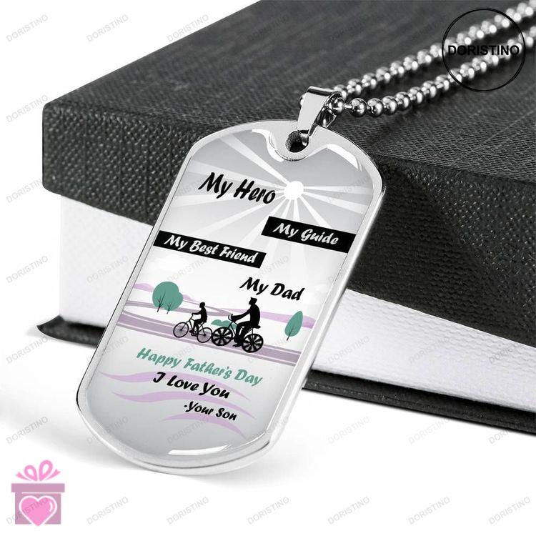 Dad Dog Tag Custom Picture Fathers Day Gift My Hero My Guide Dog Tag Military Chain Necklace Gift Fo Doristino Limited Edition Necklace
