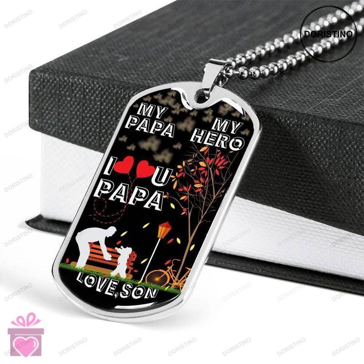 Dad Dog Tag Custom Picture Fathers Day Gift My Papa My Hero Dog Tag Military Chain Necklace Gift For Doristino Trending Necklace