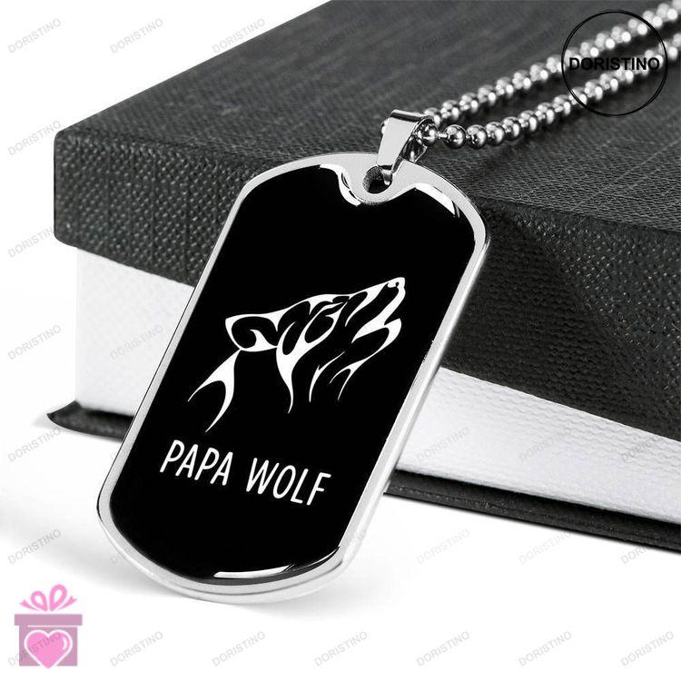 Dad Dog Tag Custom Picture Fathers Day Gift Papa Wolf Tribal Stainless Dog Tag Military Chain Neckla Doristino Limited Edition Necklace