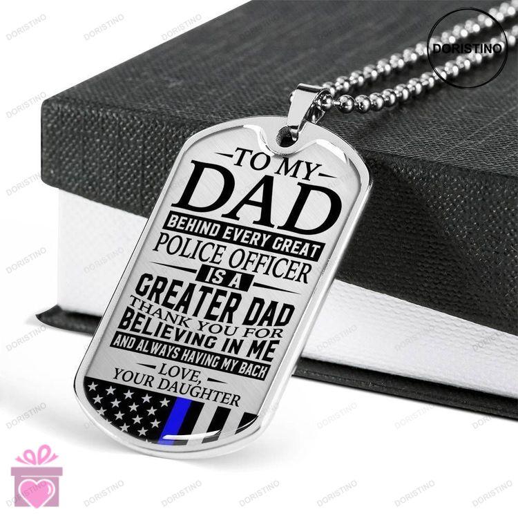 Dad Dog Tag Custom Picture Fathers Day Gift Police Officers Dad Thank You For Having My Back Daughte Doristino Awesome Necklace