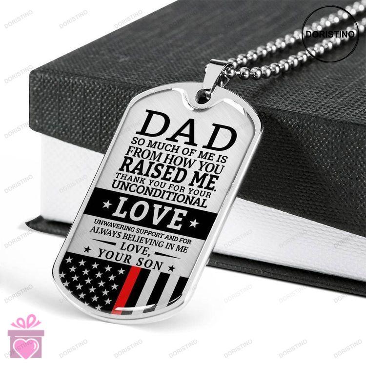 Dad Dog Tag Custom Picture Fathers Day Gift Red Line Son Gift For Dad Silver Dog Tag Military Chain Doristino Awesome Necklace