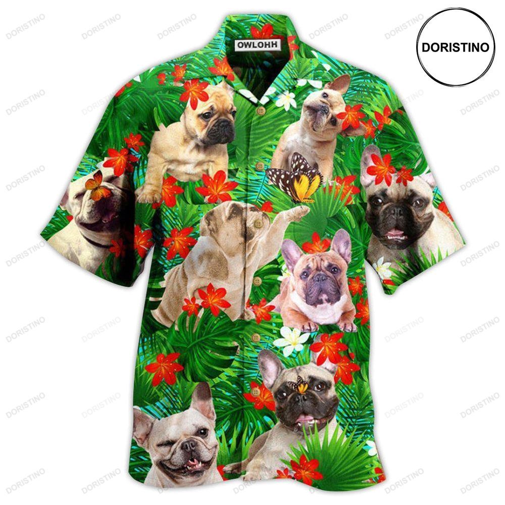 French Bulldog And Blooming Tropical Flowers Awesome Hawaiian Shirt