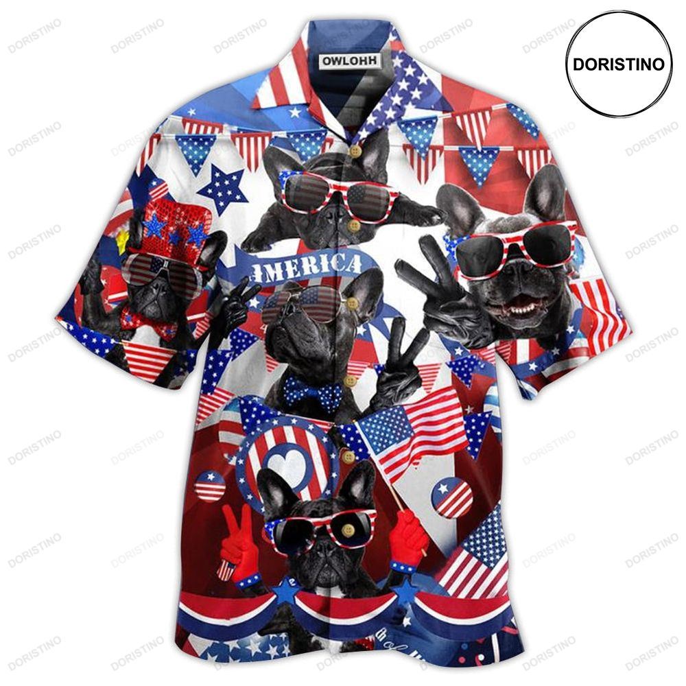 French Bulldog Loves America Hawaiian Shirt