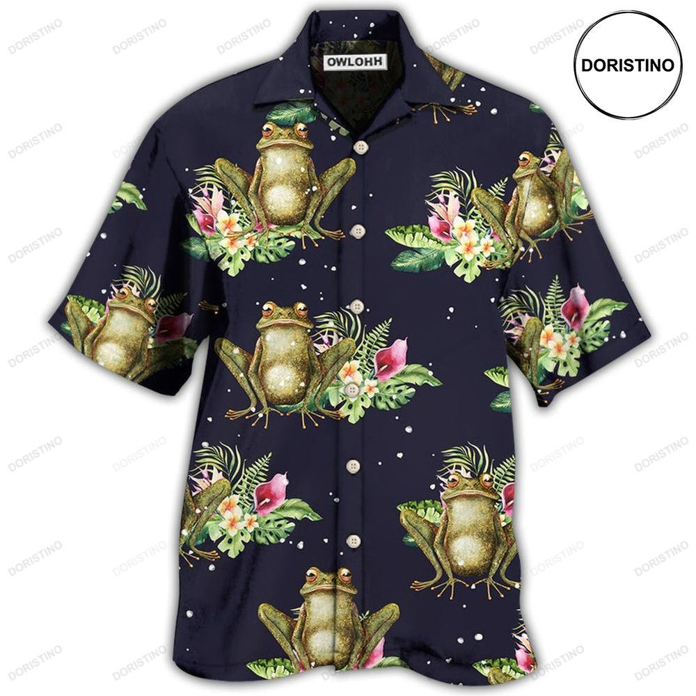 Frog Tropical Floral With Dark Background Awesome Hawaiian Shirt