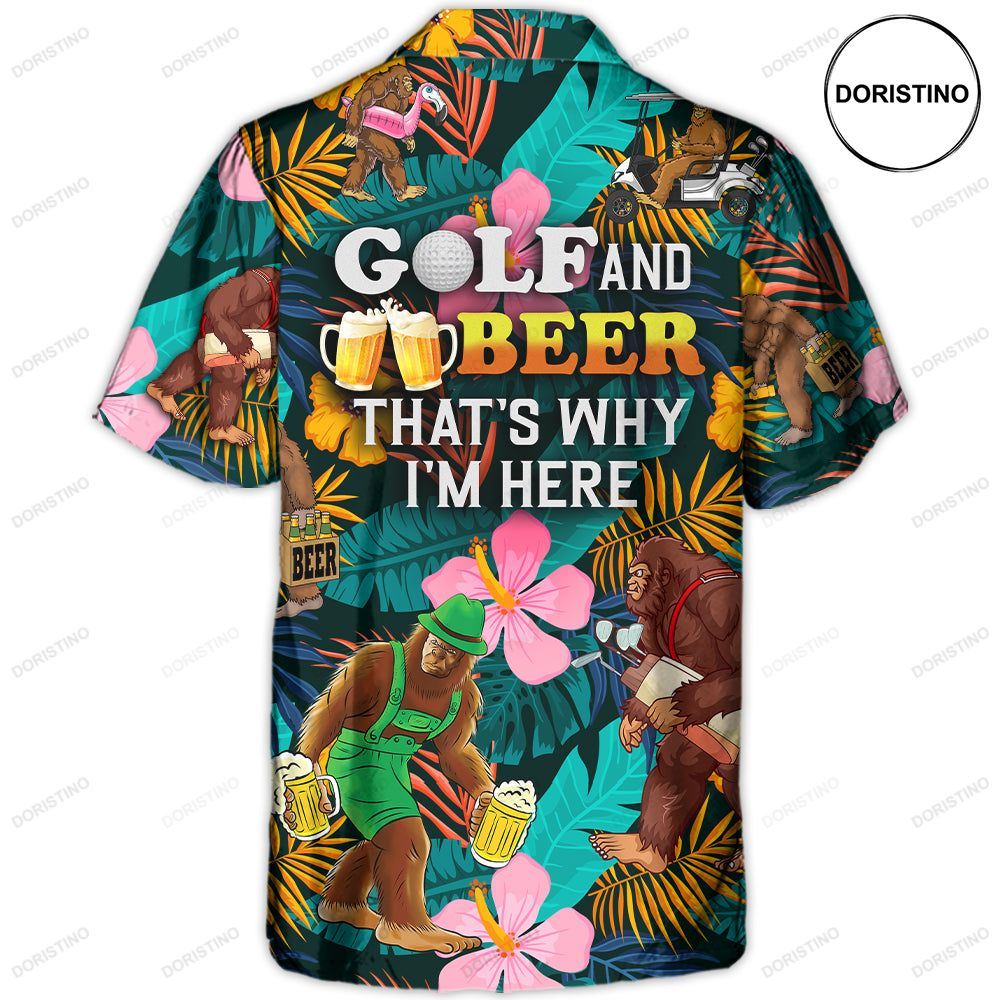 Golf Funny Bigfoot Playing Golf Golf And Beer Tropical Lover Hawaiian Shirt