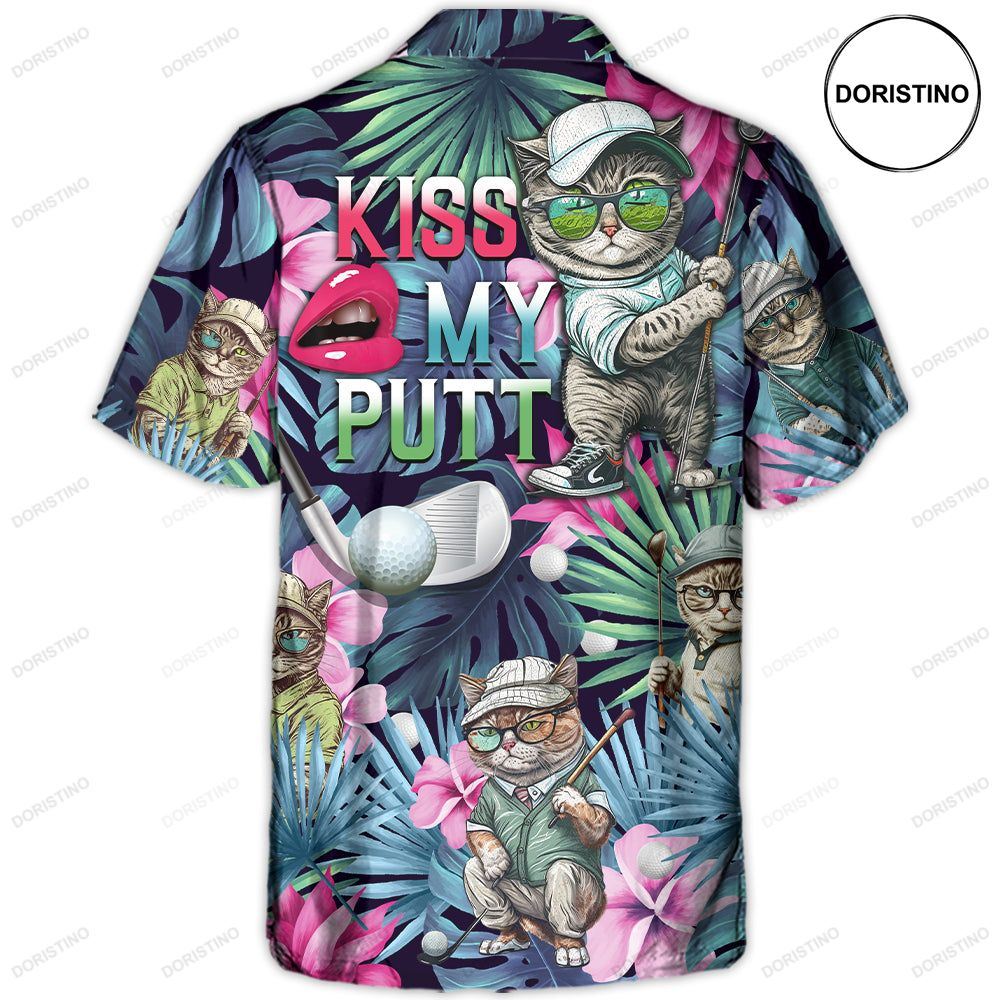 Golf Funny Cat Playing Golf Kiss My Putt Tropical Golf Lover Limited Edition Hawaiian Shirt