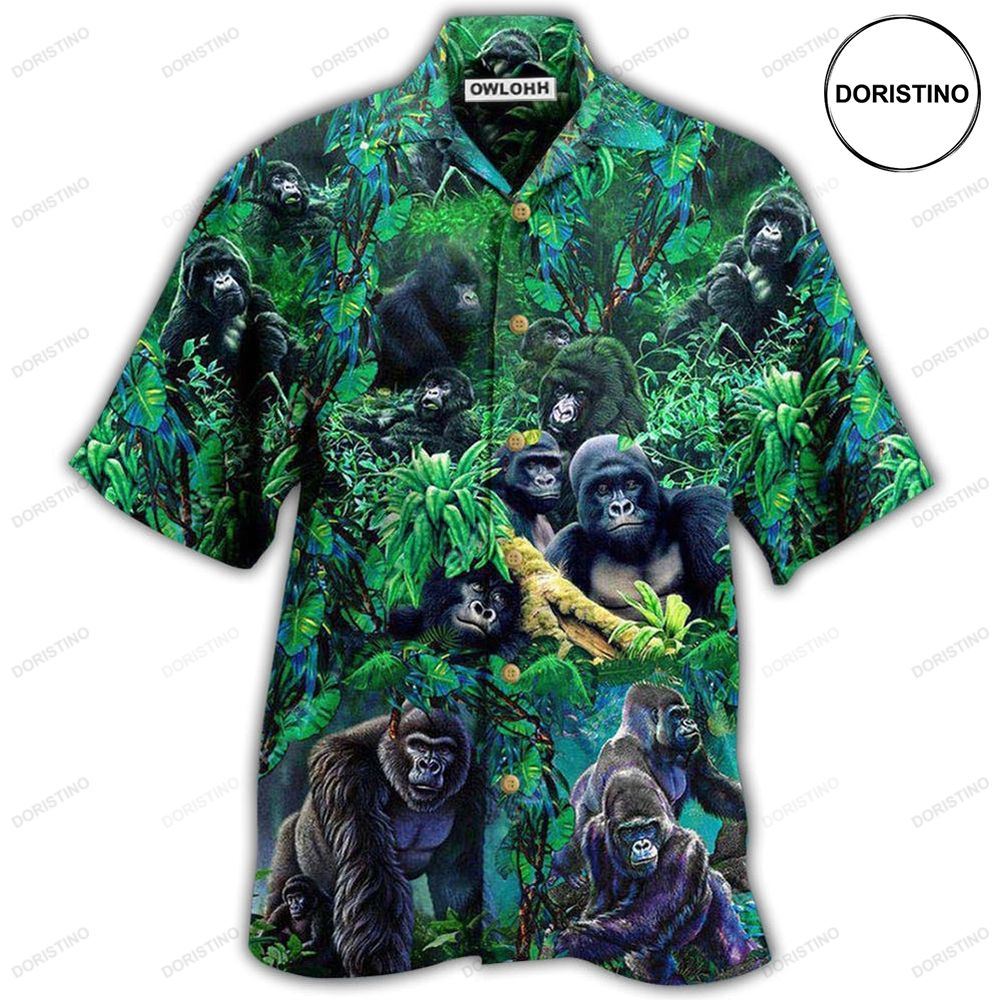 Gorilla Animals Family Of Gorillas In The Jungle Together Awesome Hawaiian Shirt