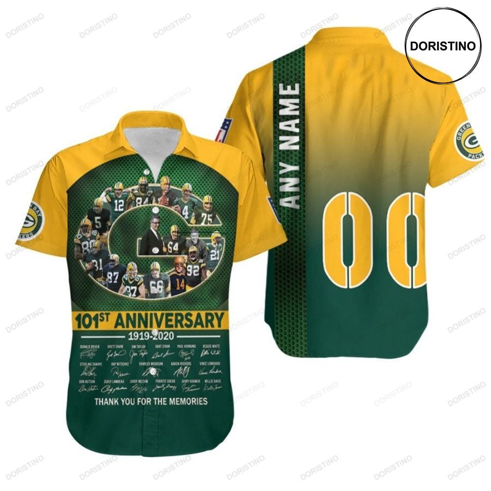 Green Bay Packers 101st Anniversary Thank You For The Memories Signature Nfl 3d Custom Name Number For Packers Fans Limited Edition Hawaiian Shirt