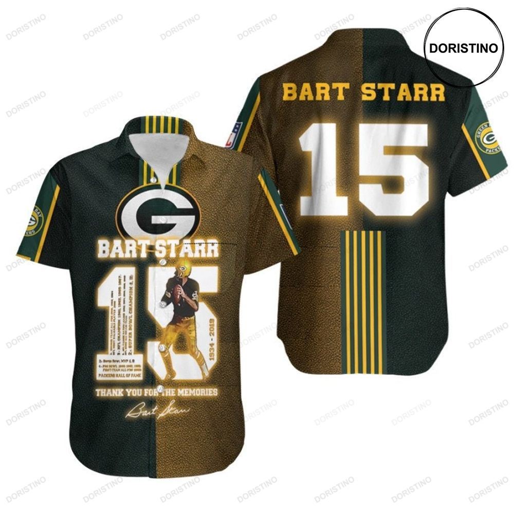 Green Bay Packers Bart Starr 15 Thank You For The Memories Signature Legendary Captain Nfl 3d Gift For Packers Fans Awesome Hawaiian Shirt