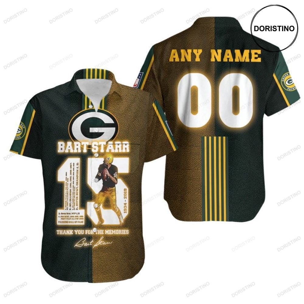 Green Bay Packers Bart Starr 15 Thank You For The Memories Signature Nfl 3d Custom Name Number For Packers Fans Limited Edition Hawaiian Shirt