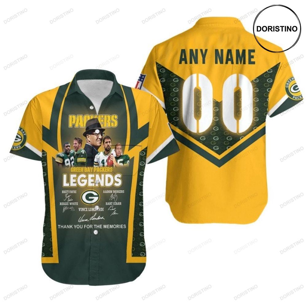 Green Bay Packers Thank You For The Memories Legend Signatures Nfl 3d Custom Name Number For Packers Fans Hawaiian Shirt