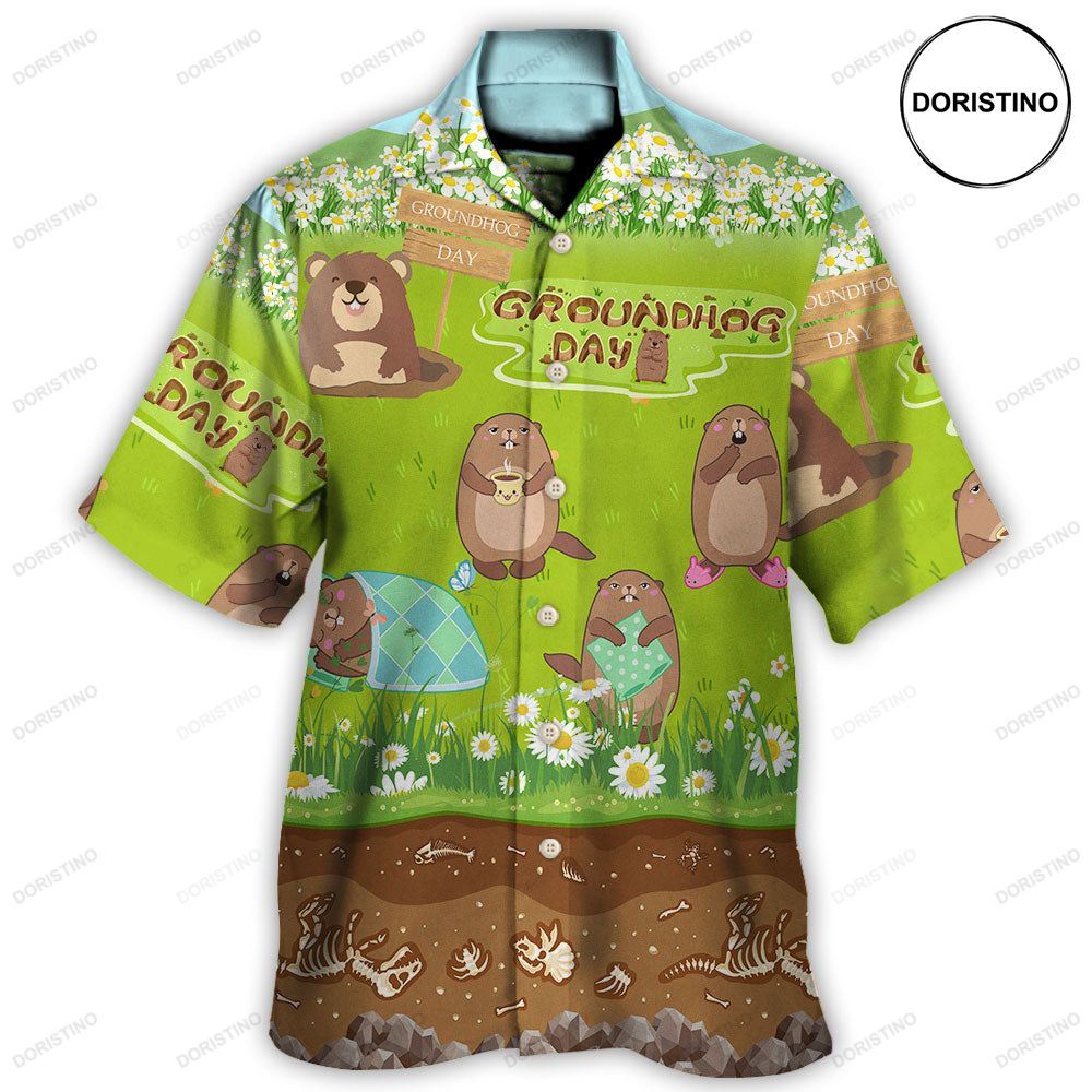 Groundhog Day Happy Spring Day With Grass Flowers Limited Edition Hawaiian Shirt