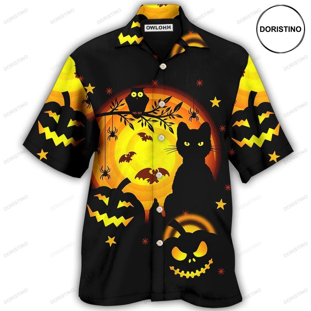 Halloween Black Cat And Pumpkin Awesome Hawaiian Shirt