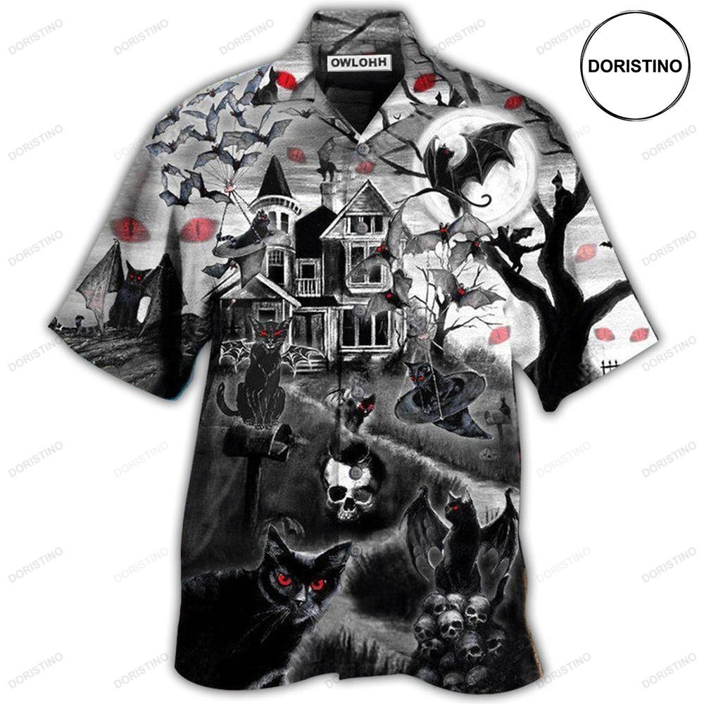 Halloween Black Cat Flying Horror Night Halloween Limited Edition Hawaiian Shirt