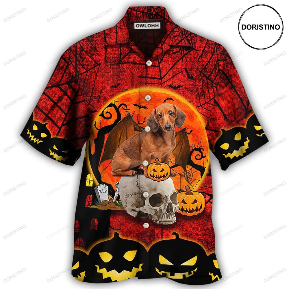 Halloween Dachshund Pumpkin Scary Red Hawaiian Shirt