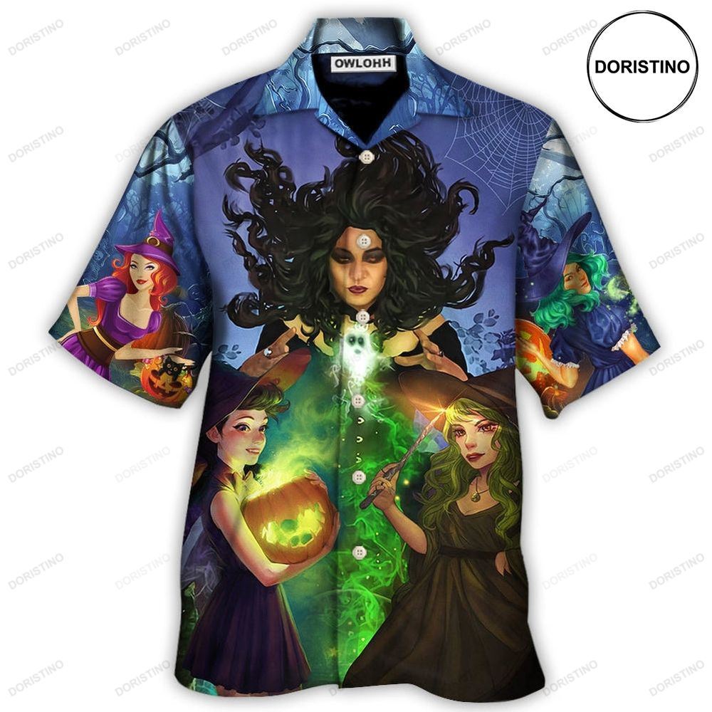Halloween Magic Witch Ghost In The Dark Forest Art Limited Edition Hawaiian Shirt