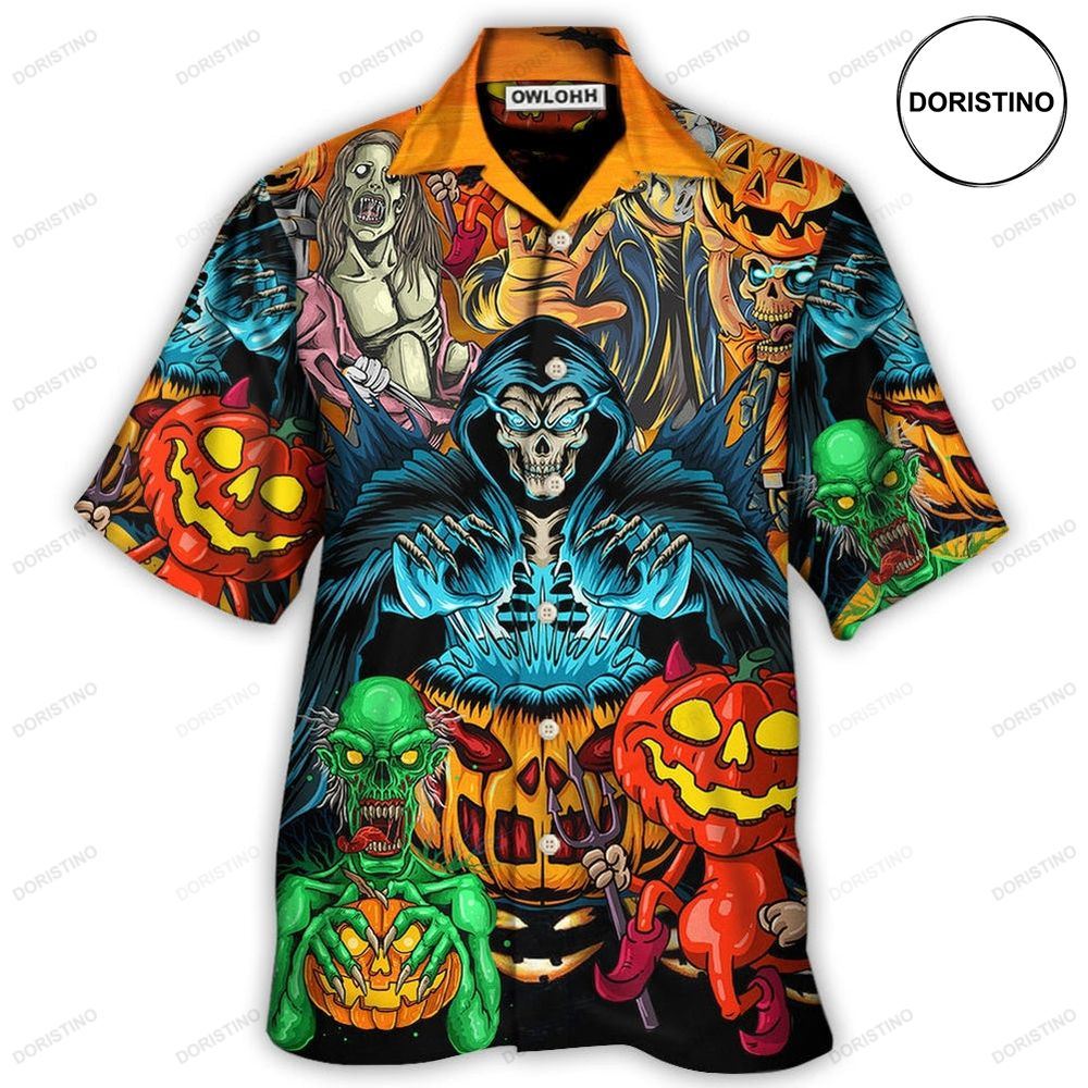 Halloween Scary Skull Pumpkin Horror Art Hawaiian Shirt
