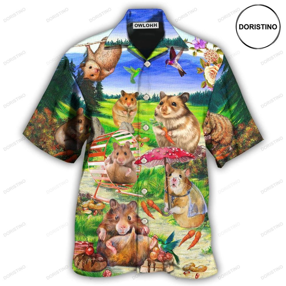 Hamster Animals Eating And Happy In Field Hawaiian Shirt