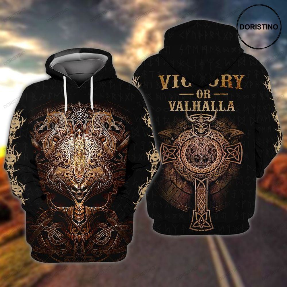 Viking Skull And Cross Victory Or Valhalla All Over Print Hoodie