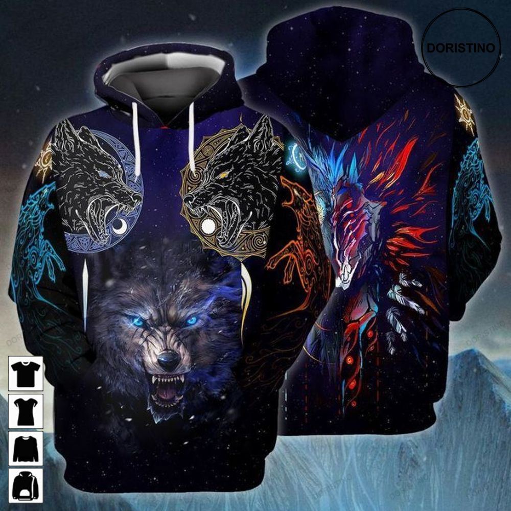 Viking Wolf Skoll And Hati Awesome 3D Hoodie