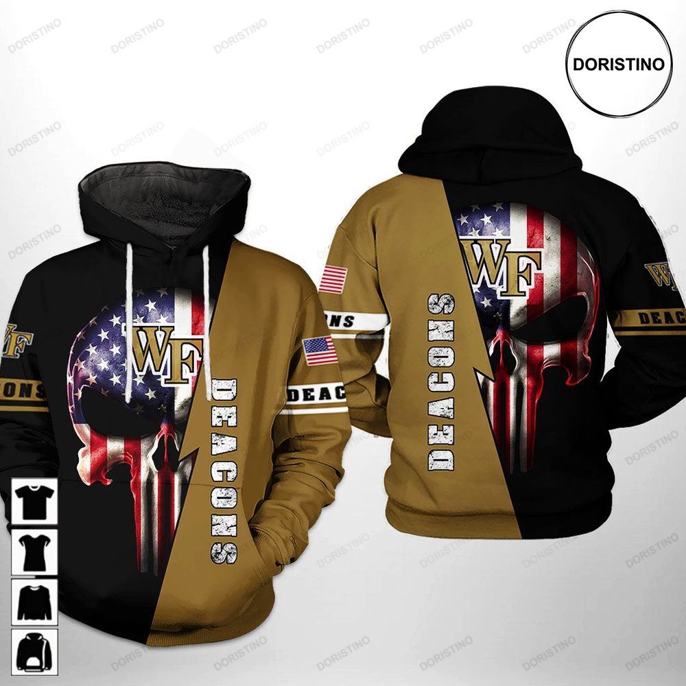 Wake Forest Demon Deacons Ncaa Us Flag Skull Awesome 3D Hoodie